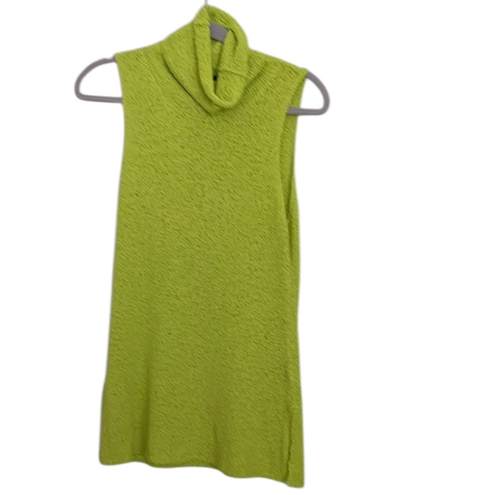 Vintage Dana Buchman Lime Green Sleeveless Tunic Turtleneck Sweater